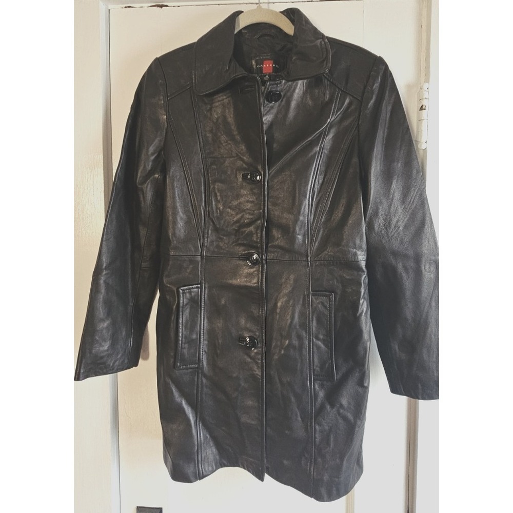 GALLERY genuine lamb leather soft trench coat faux belt lined women's M